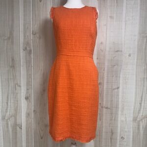J. Crew Women's Sleeveless Sheeth Dress In Tweed Classic Cotton Sz 8 EUC Orange